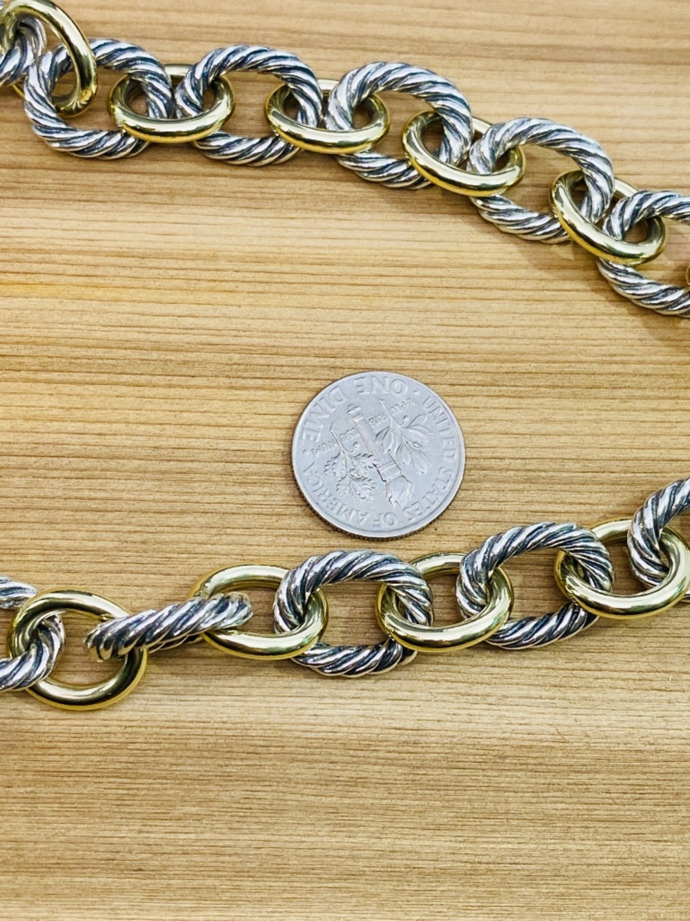 David Yurman Retired Oval Link Chain Necklace 16mm Sterling 18K Gold 88g - Picture 8 of 9